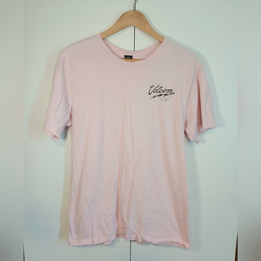 Volcom Men’s Medium T-Shirt – Light Pink, Logo Chest Graphic, 100% Cotton